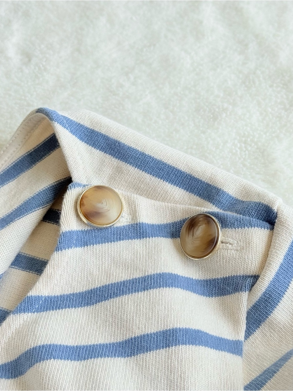 Sezane Colette Cotton Stripes Ivory Blue Crewneck Long Sleeve T-shirt L - Picture 8 of 10